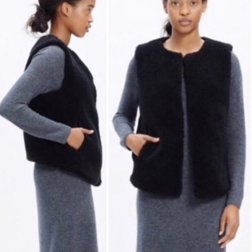 Madewell 1937 Black Sherpa Faux Fur Vest Womens Size XS